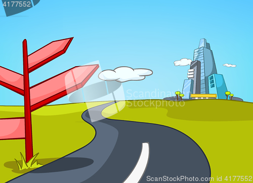Image of Cartoon background of road leading to city.
