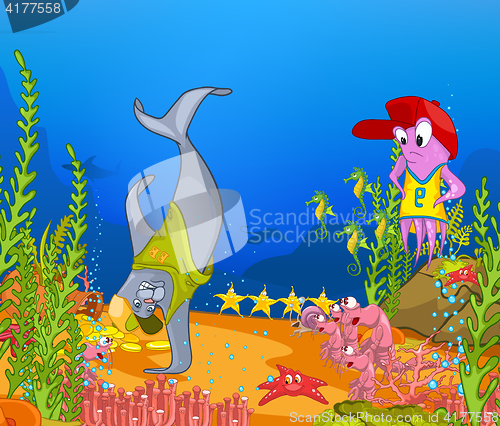 Image of Cartoon background of underwater life.