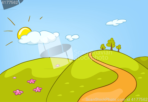 Image of Cartoon background of countryside summer landscape