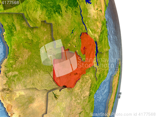 Image of Zambia in red on Earth