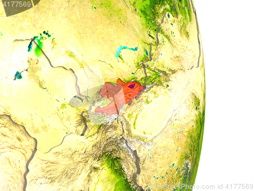 Image of Kyrgyzstan in red on Earth