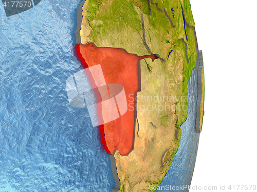 Image of Namibia in red on Earth