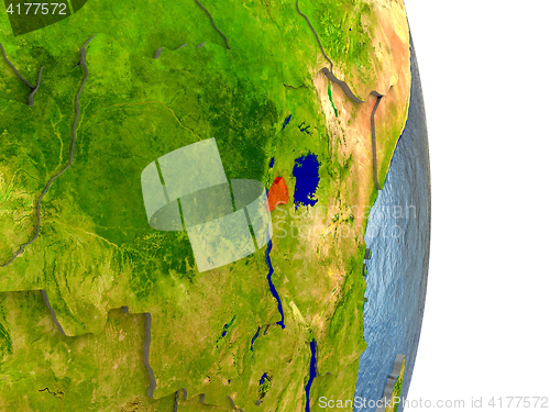 Image of Rwanda in red on Earth