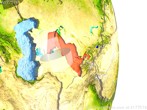 Image of Uzbekistan in red on Earth