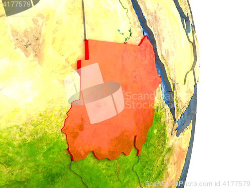 Image of Sudan in red on Earth