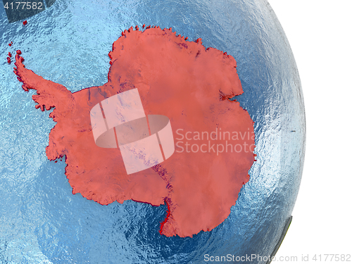Image of Antarctica in red on Earth