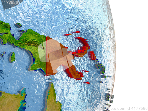 Image of Papua New Guinea in red on Earth