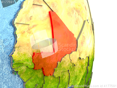 Image of Mali in red on Earth