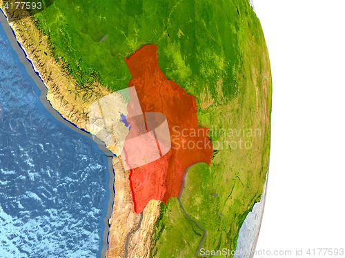 Image of Bolivia in red on Earth