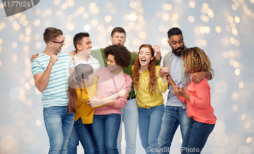 Image of international group of happy smiling people