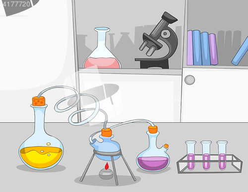 Image of Cartoon background of chemical laboratory.