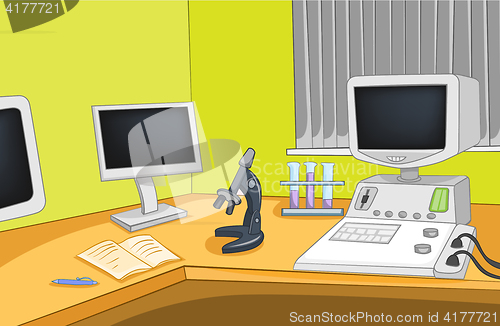 Image of Cartoon background of physics laboratory.