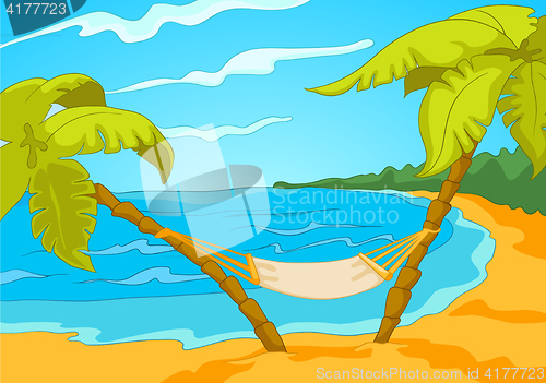 Image of Cartoon background of tropical beach and sea.