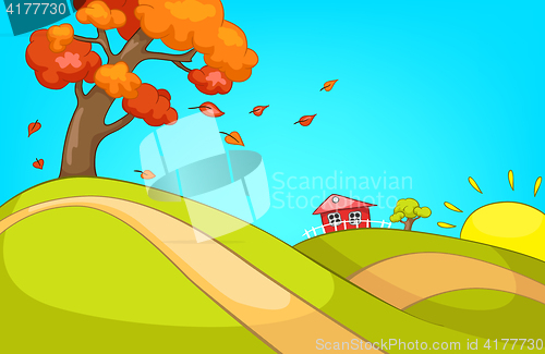Image of Cartoon background of countryside in autumn.