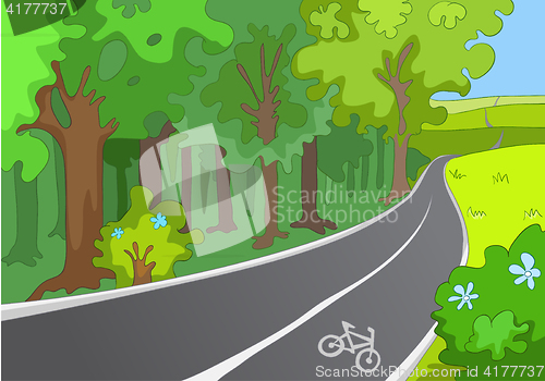 Image of Cartoon background of bicycle lane in the park.