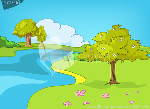 Image of Cartoon background of summer landscape.