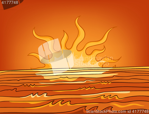 Image of Cartoon background of sunset landscape.