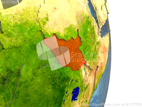 Image of South Sudan in red on Earth
