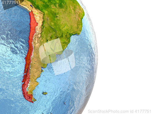 Image of Chile in red on Earth