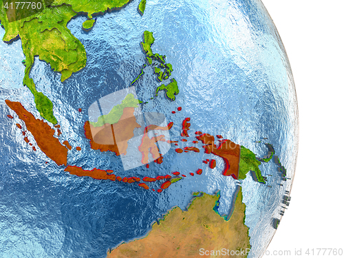 Image of Indonesia in red on Earth