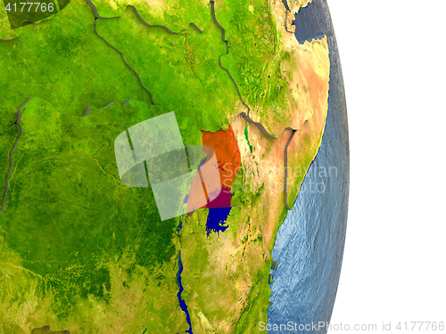 Image of Uganda in red on Earth