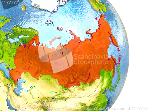Image of Russia in red on Earth