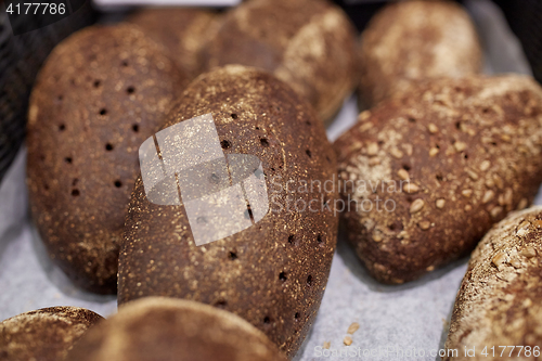 Image of close up of rye bread at bakery or grocery store