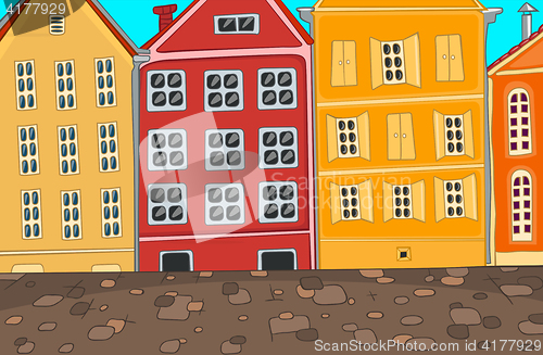 Image of Colourful cartoon background of city street.