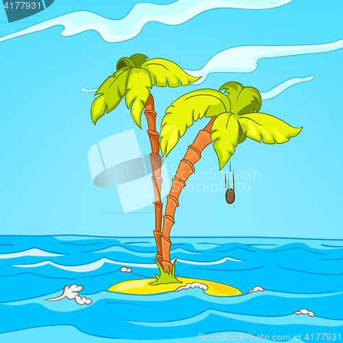 Image of Cartoon background of tropical island and sea.