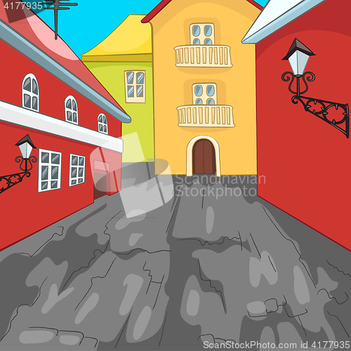 Image of Colourful cartoon background of city street.