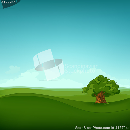 Image of Cartoon background of summer field landscape.