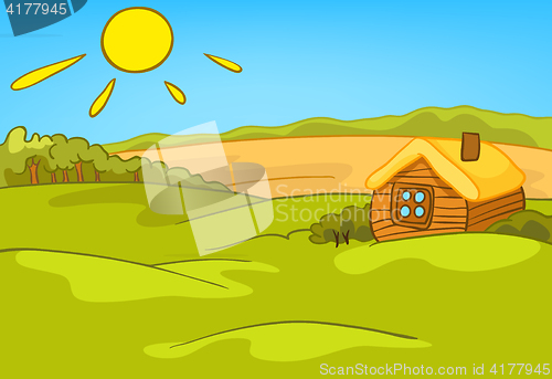 Image of Cartoon background of countryside summer landscape