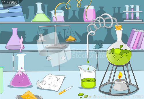 Image of Cartoon background of chemical laboratory.