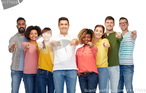 Image of international group of people pointing on you