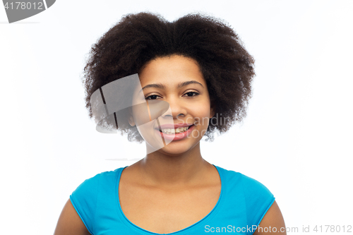 Image of happy african american young woman over white