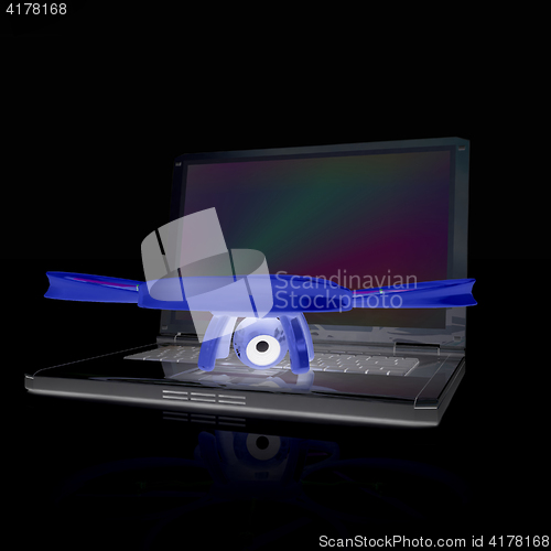 Image of Drone and laptop. 3D render