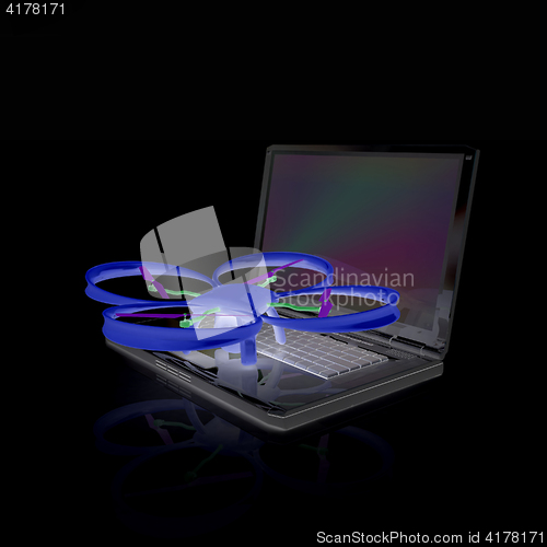 Image of Drone and laptop. 3D render