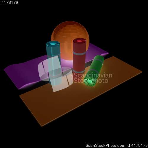 Image of karemat and fitness ball. 3D illustration