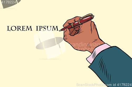 Image of Businessman signs a document with a pen