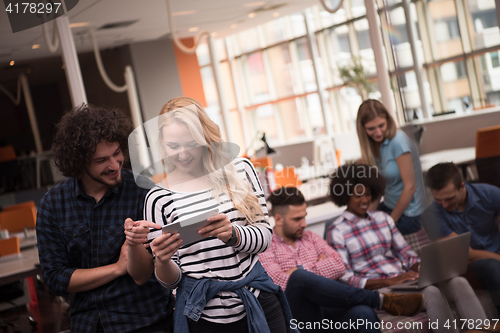 Image of Multiethnic startup business team on meeting two in front of the