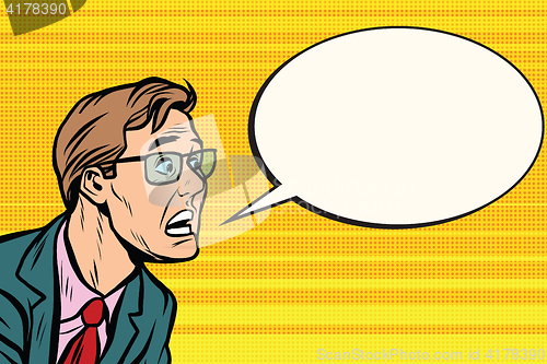 Image of The man in glasses face panic