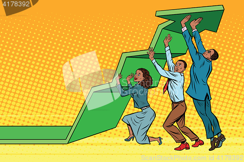 Image of Business team lift up growth chart, African American people