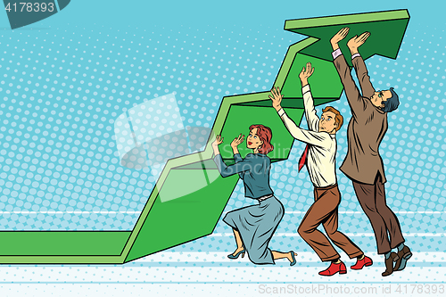 Image of Business team lift up growth chart