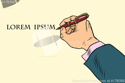 Image of Businessman signs a document with a pen