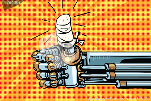 Image of Thumb up like gesture, the robot hand is bandaged
