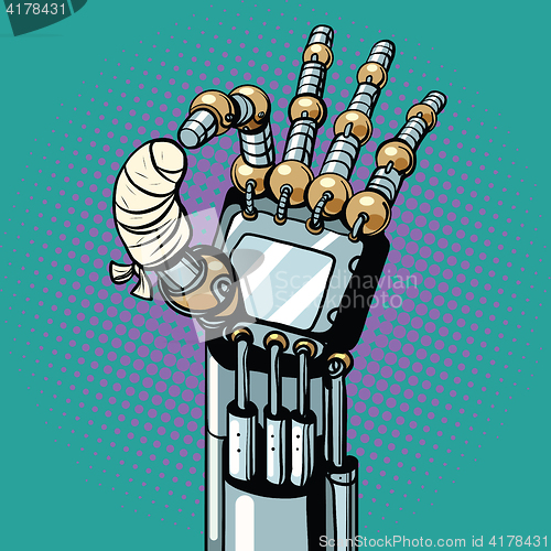 Image of Robot OK okay gesture hand broken bandaged finger
