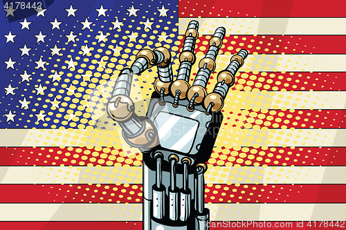 Image of Robot OK gesture, the US flag