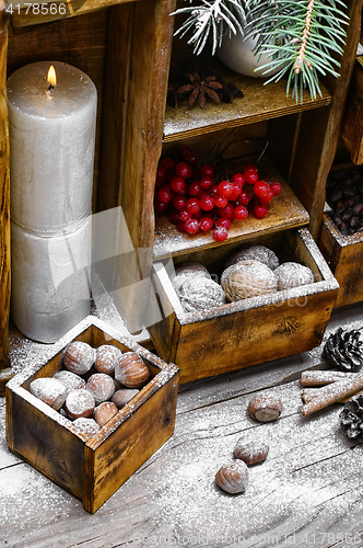 Image of cupboard with Christmas decor