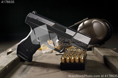 Image of Glock, short weapon. Glock pistol, sharp weapon