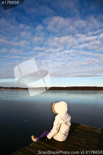 Image of View on a beautiful  lake in scandinavia in denmark 